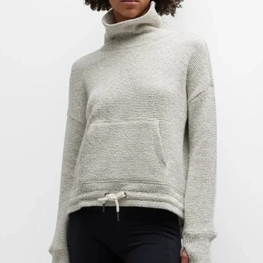 Sweaty Betty Restful Boucle Cowl Mock Neck Long Sleeve Waffle Sweatshirt Gray S
